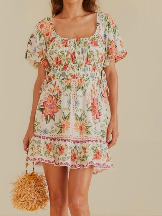 FARM Rio Dresses & Skirts - FARM Rio White Mini Dress with Pink & Green Floral